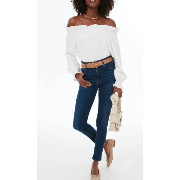 Tuckernuck Sky Blue‎ Ruffled Off-The-Shoulder Marguerite Blouse Size Small - Picture 10 of 10